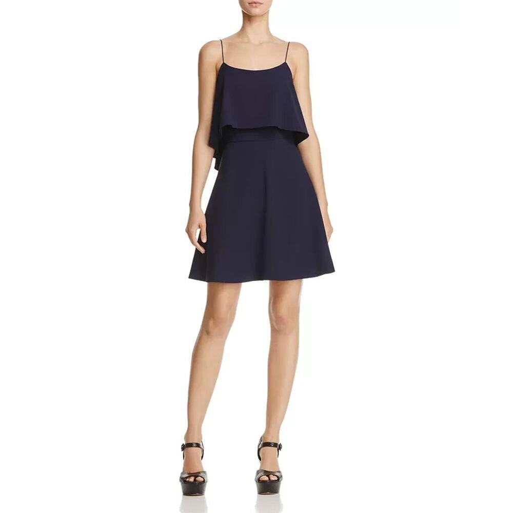 Alice + Oliva Kipp Ruffle overlay dress Size 8 Navy Blue EUC